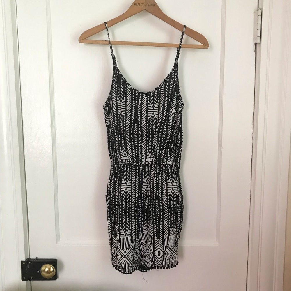 Black and white patterned romper